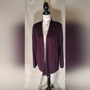 Venezia Jeans Merino Wool Blend Ribbed Open Front Plum Cardigan. Size 14/16